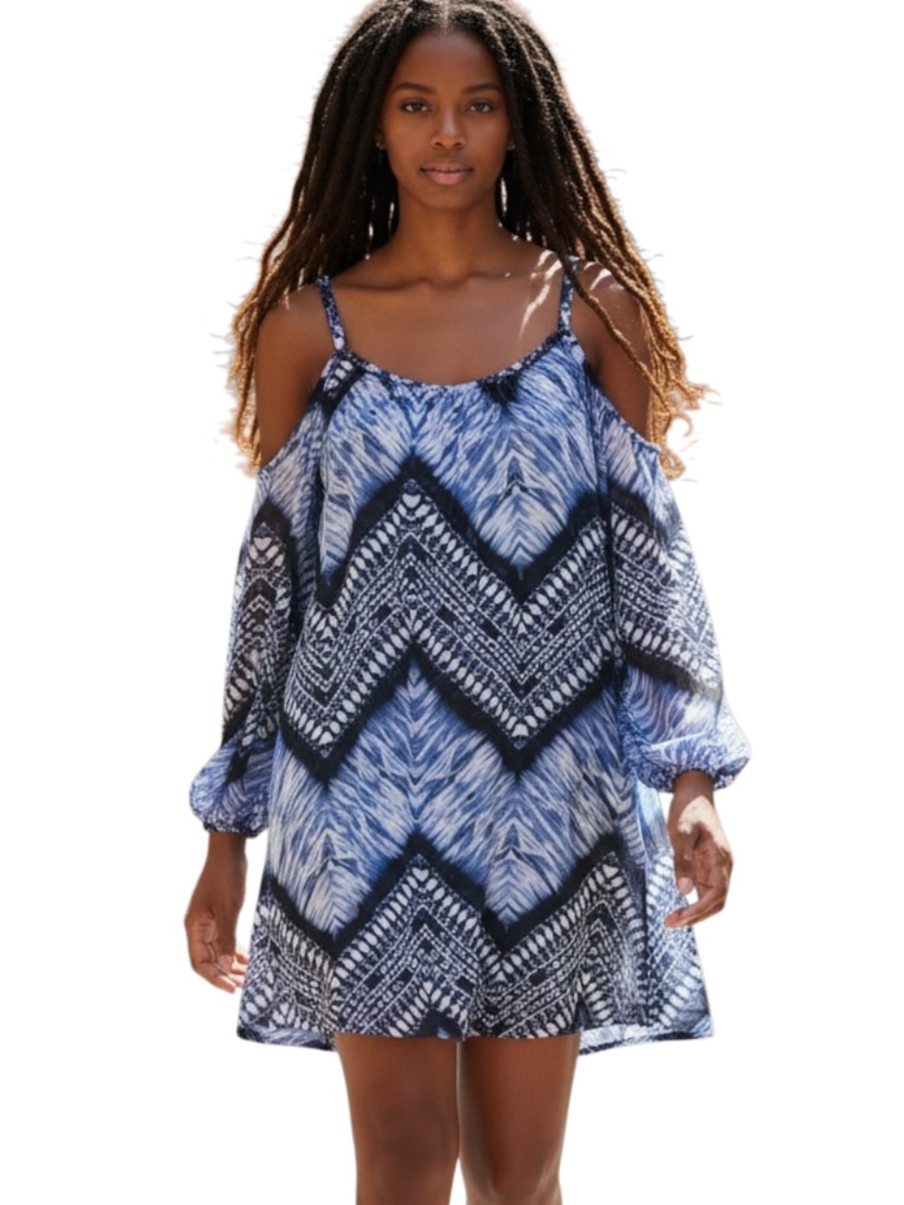 INC International Concepts Blue Chevron Cold-Shoulder Swim Coverup